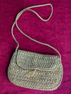Gold Lamé Beaded Tassel Crossbody Bag - Vintage 1960s Italy Elegant Evening Bag